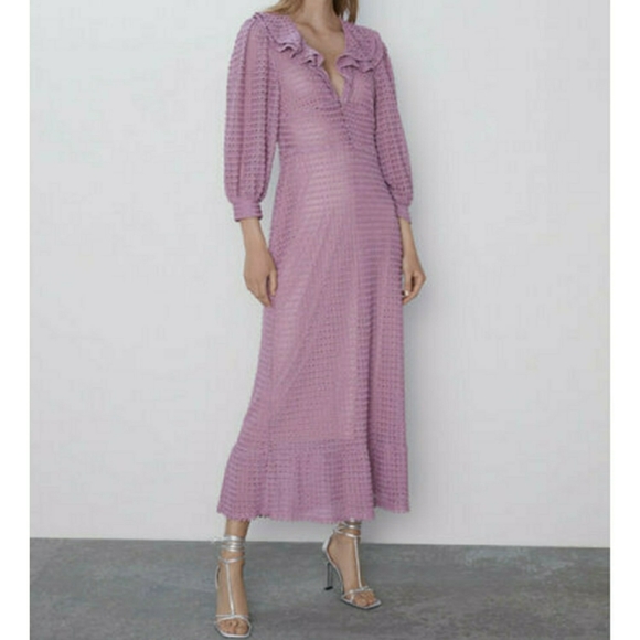 ZARA| TEXTURED KNIT DRESS WITH RUFFLES - Picture 2 of 16